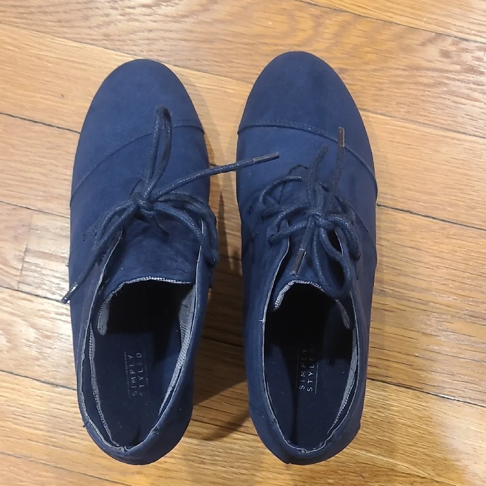 Navy Wedge Ankle Boots Size 8 1/2